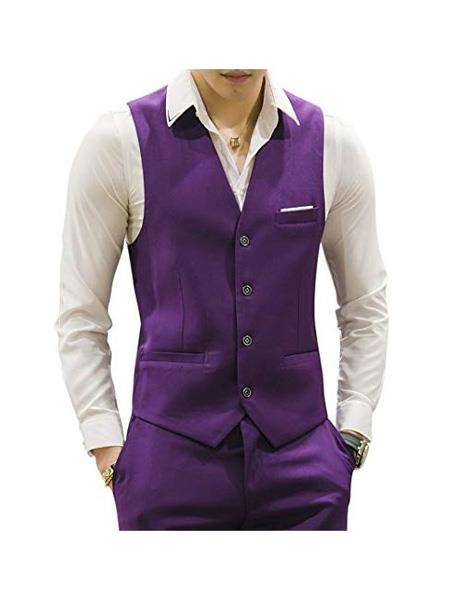 Men's Matching Waistcoat Casual Suit Dress Tuxedo Wedding Men's Vest ~ Waistcoat ~ Waist Coat & Pants Set Package Combo ~ Combination Purple