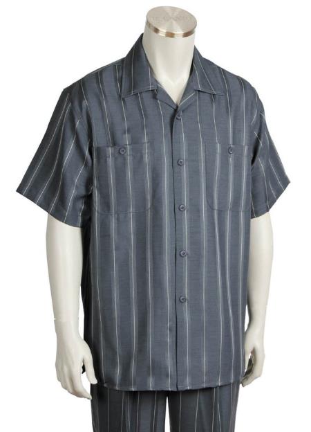 Men's Button Fastening Centerline Stripe Short Sleeve Walking Suit