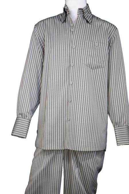 Men's Button Fastening Victorian Stripes Long Sleeve Walking Suit