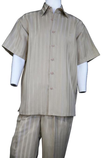 Men's Button Closure Short Sleeve straight cut Mens Walking Outfit Leisure Casual Suit main image 0