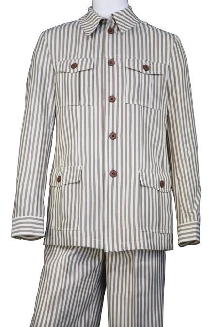 Men's Victorian Stripe Button Fastening Vintage Quad Walking Suit