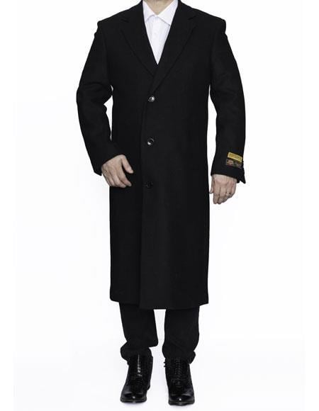 Men’s Black Big and Tall Long Overcoat, Winter Dress Topcoat in 4XL 5XL 6XL