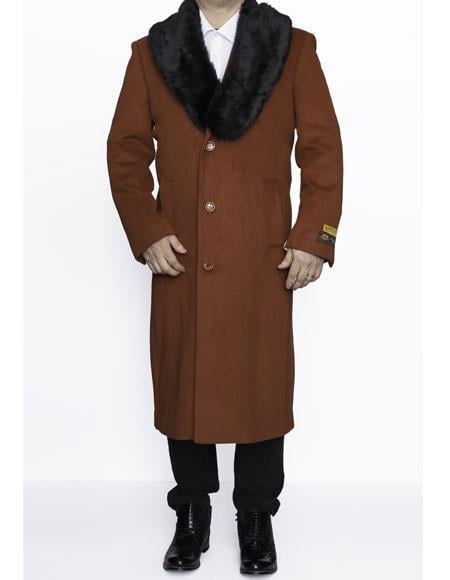 Men's Big And Tall Overcoat Long Men's Dress Topcoat - Winter coat 4XL 5XL 6XL Rust