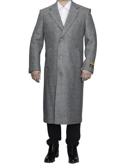 Men’s Light Grey Big and Tall Long Overcoat, Winter Dress Topcoat in 4XL 5XL 6XL