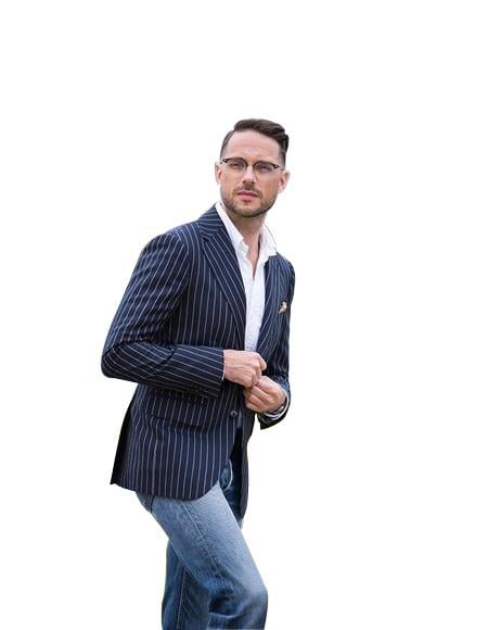 Men's Blue ~ White Two Button Suit