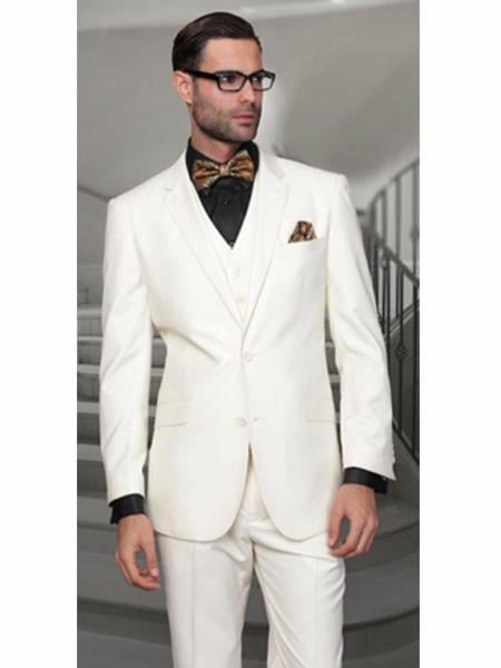 Notch Lapel Two Buttons Side Vented Vested No Pleated Pants Solid Sand 3 Piece Suits Regular Fit Pick Stitched Pleated Khaki Pants 2 Button Jacket main image 0
