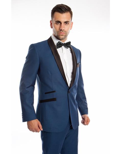 Men's 2 Piece Prom 2026 Suit Slim Fit Shawl Lapel Blue Tuxedo
