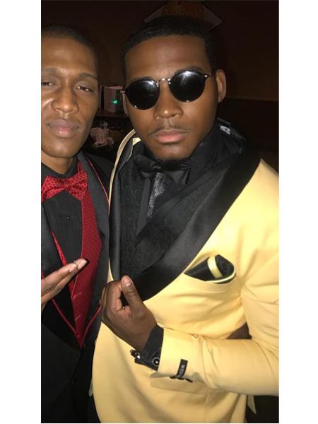Men's Yellow ~ Gold and black Lapel Tuxedo Suit Jacket & pants