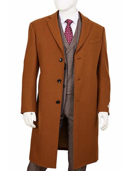 Men's Dress Coat Regular Fit Wool ~ Poly Blend Rust ~ Cognac Overcoat
