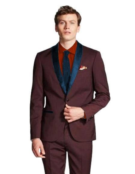 Men's Shawl Lapel Maroon/Navy ~ Wine ~ Maroon Suit Tuxedo Burgundy Suit
