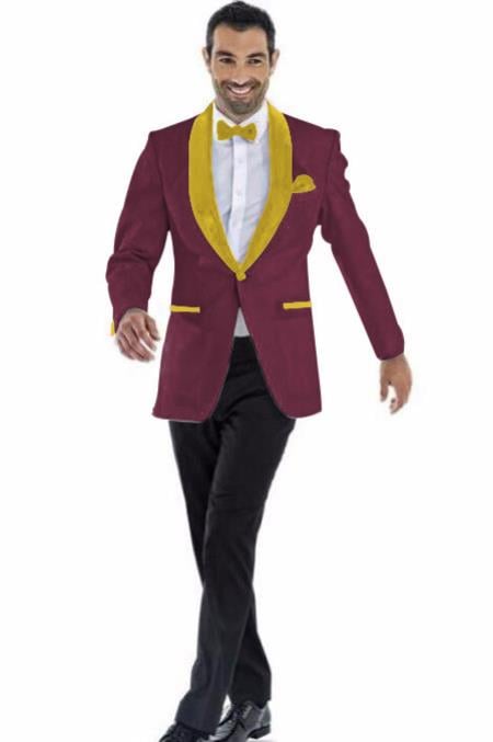 Men's Blazer Burgundy ~ Gold Two Toned Tuxedo Dinner Jacket Perfect For Prom 2026 Wedding & Groom