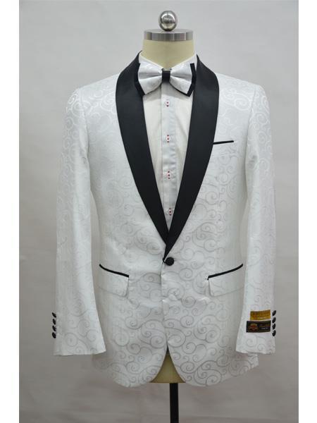Men's White ~ Black One Button Suit  Tuxedo