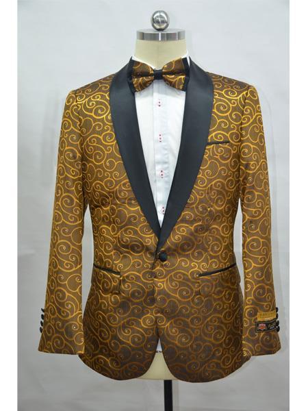 Cheap Men's Printed Unique Patterned Print Floral Tuxedo Flower Jacket Prom 2026 custom celebrity modern Tux Gold ~ Black