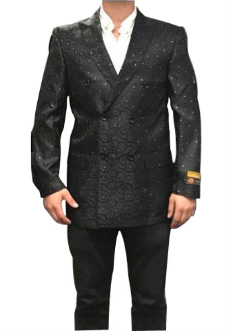 Men's Fancy Paisley Floral Black Men's Double Breasted Suits Jacket Blazer Sport Coat Jacket