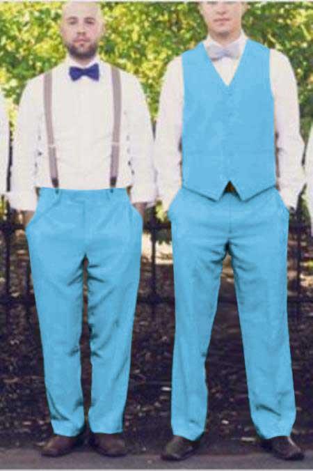 Matching Waistcoat Wedding ~ Prom 2026 Dress Tuxedo Wedding Men's Vest ~ Waistcoat ~ Waist coat & Flat Front Pants Set Sky Blue
