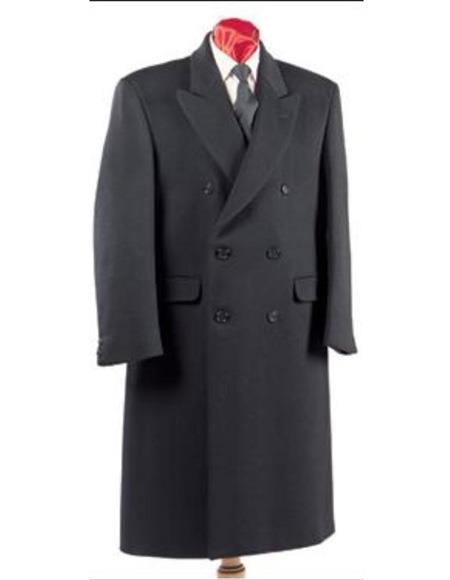 Men's Black Big and Tall Long Men's Dress Topcoat - Winter coat