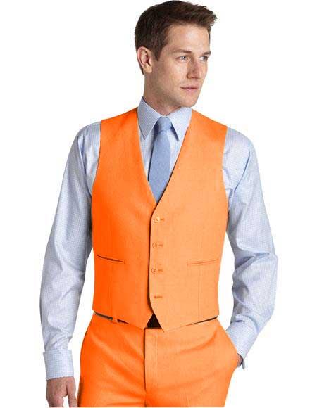 Matching Waistcoat Wedding ~ Prom 2026 Dress Tuxedo Wedding Men's Vest ~ Waistcoat ~ Waist coat & Orange Flat Front Pants Set