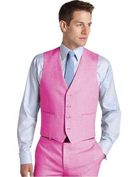 Menss Wedding ~ Prom 2025 Pink Matching Waistcoat Dress Tuxedo Men's Vest ~ Waistcoat ~ Waist coat & Flat Front Pants Set