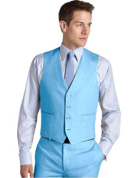 Matching Waistcoat Wedding ~ Prom 2026 Dress Tuxedo Wedding Men's Vest ~ Waistcoat ~ Waist coat & Flat Front Pants Set Sky Blue