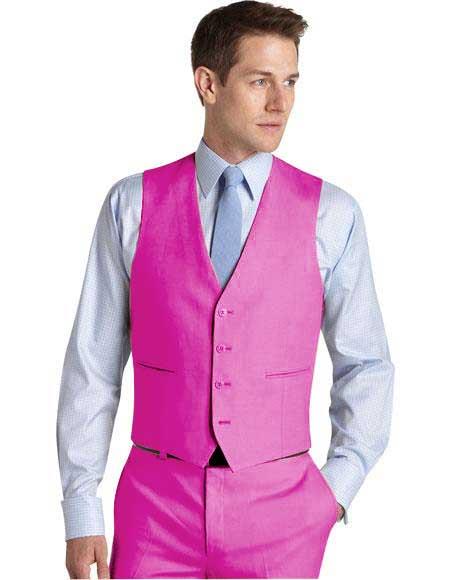 Matching Waistcoat Wedding ~ Prom 2026 Dress Fuschia Tuxedo Wedding Men's Vest ~ Waistcoat ~ Waist coat & Flat Front Pants Set