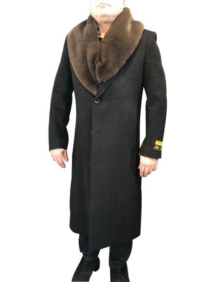 Brown & Black Mixed Two Handwarmer Side Pockets Dress Coat For Mens