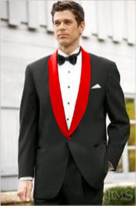 Men's Black Suit Red Shawl Lapel