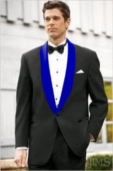 Men's Blue Shawl Lapel Black Suit