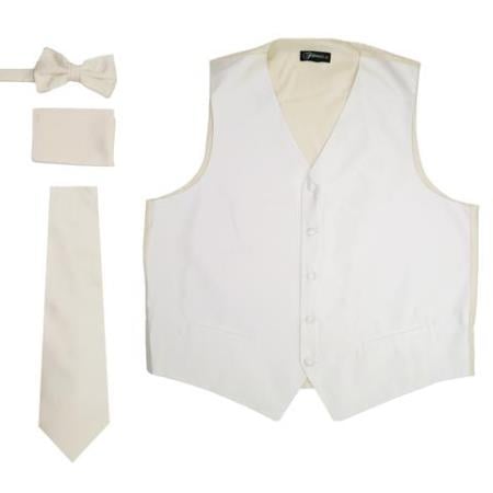 Men's Off White Five Button Besom Pockets Vest