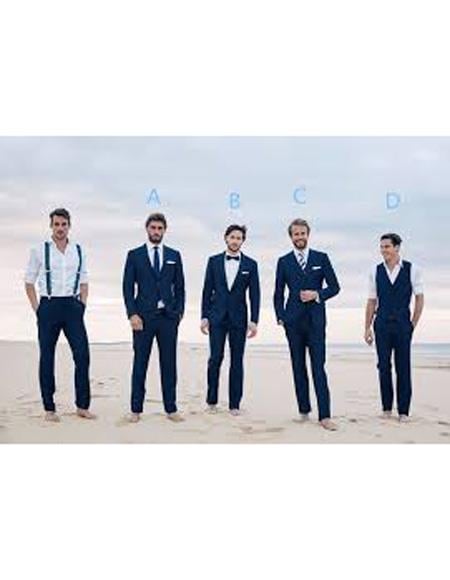 Men's Navy Blue Two Button Beach Wedding Attire Suit