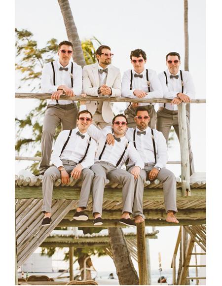 Men's Off-White Flap Two Pockets Beach Wedding Attire Suit