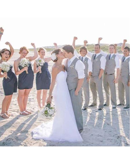 Men's Grey Four Button Beach Wedding Attire Suit