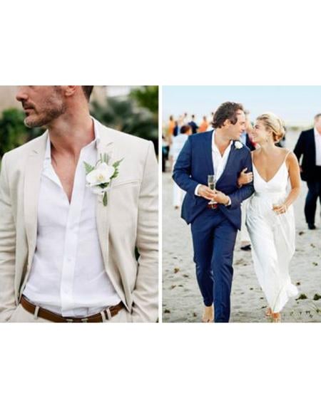 Men's Navy Blue  Beach Wedding Attire Suit