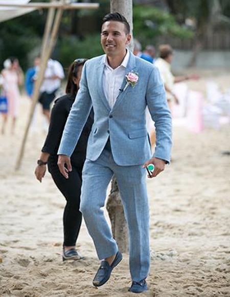 Men's Blue Flap Two Pockets Beach Wedding Attire Menswear