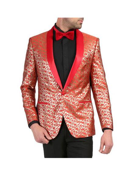 Men's Red and Gold Floral Shawl Collar Tuxedo Dinner Jacket Cheap Priced Blazer Jacket For Men Perfect for Prom 2025 & Wedding - Red Tuxedo