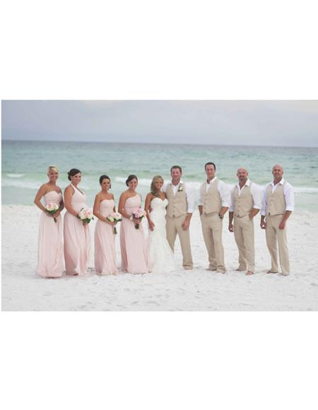 Men's Beige Four Button Beach Wedding Attire Suit