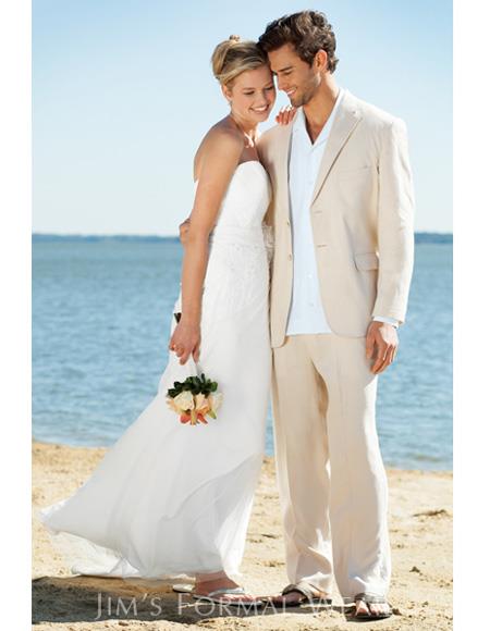 Men's Beige Two Button One Chest Pocket Beach Wedding Attire Suit main image 0