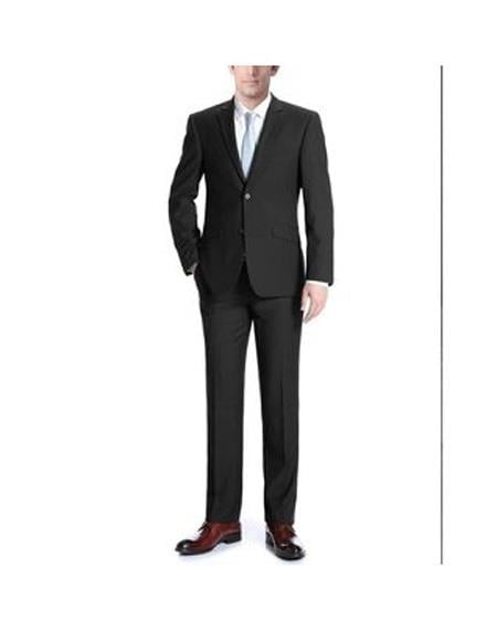 Renoir Suits - Renoir Fashion Mens Black Two Buttons Classic Fit Two Piece Polyester Suit