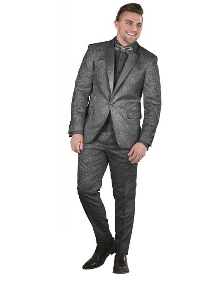 Mens Black Paisley Floral Prom 2025 ~ Wedding Suit