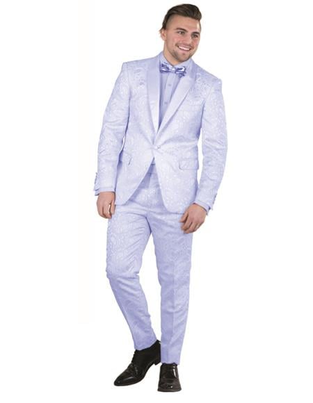 Mens Blue Paisley Floral Prom 2026 ~ Wedding Suit