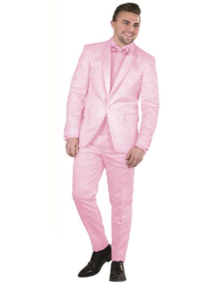Mens Raspberry One Button Paisley Floral Prom 2026 ~ Wedding Suit