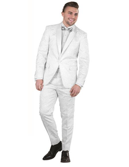 Mens White One Button Paisley Floral Prom 2026 ~ Wedding Suit