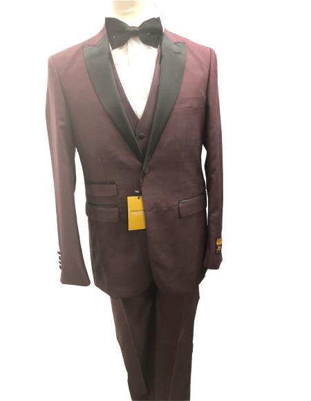 mens Mens Two Button Burgundy Suit