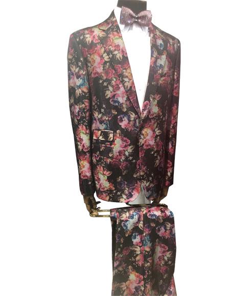 Men's Brown Floral Pattern Button Closure Suit