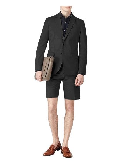 Men’s Black Short Pants Suit Set, Summer Business Sport Coat and Shorts Outfit