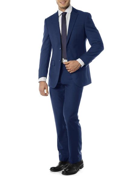 Men's Notch Label Slim Fit Suit Blue