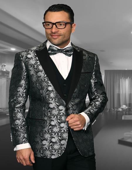 Bellagio IV Black 1-Button Peak Tuxedo