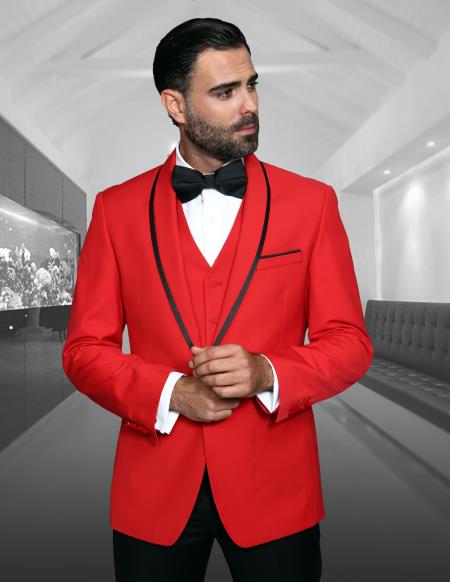 Men's Red Shawl Lapel Besom Pockets Dinner Jacket Prom 2026 Wedding