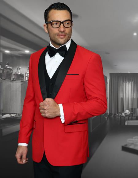 Men's Red And Black Dinner Jacket for Prom 2025 and Wedding