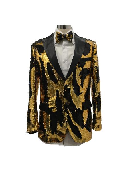 Men's Two Button Gold ~ Black Suit
