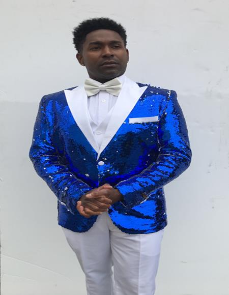 Men's Peak Label Blue and White Suit